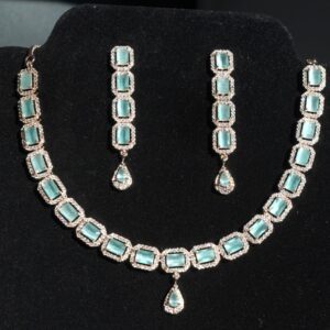 American Diamond Necklace Mint green