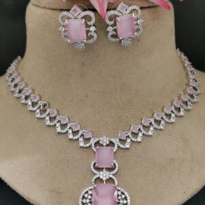 Cz Ad Rodium Necklace Set